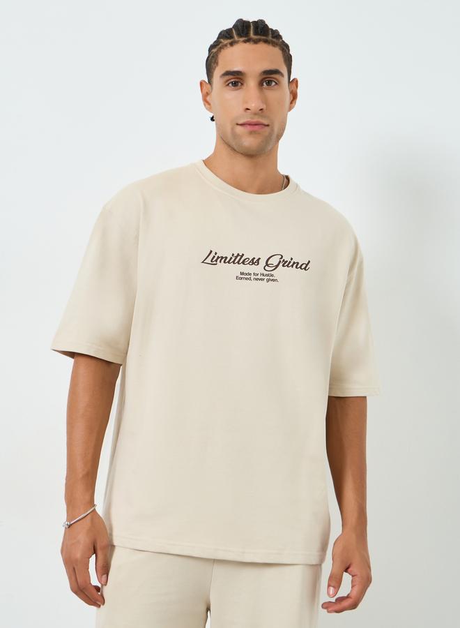 Styli Men Beige Graphic Oversized T-Shirt and Shorts Co-Ords - Image 2